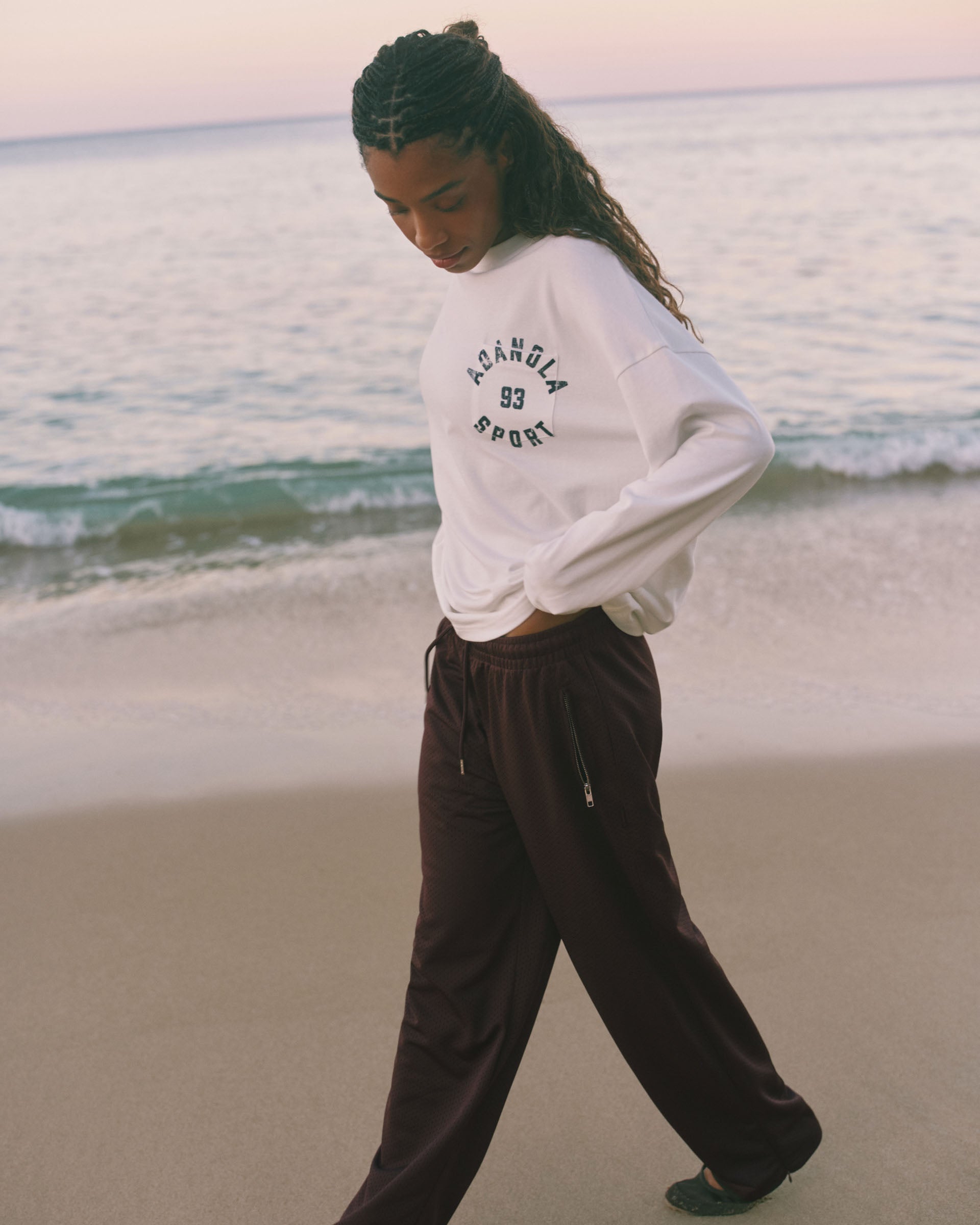 Adanola Sport Long Sleeve Pocket Detail Top - Marshmallow White/Navy Blue