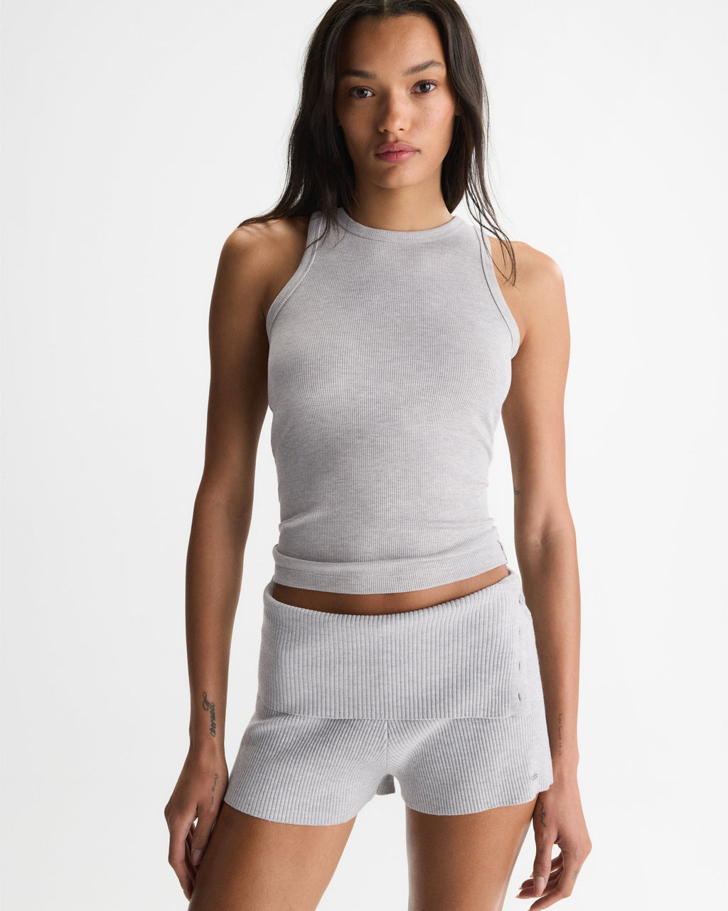 Modal Soft Rib Tank Top - Light Grey Melange