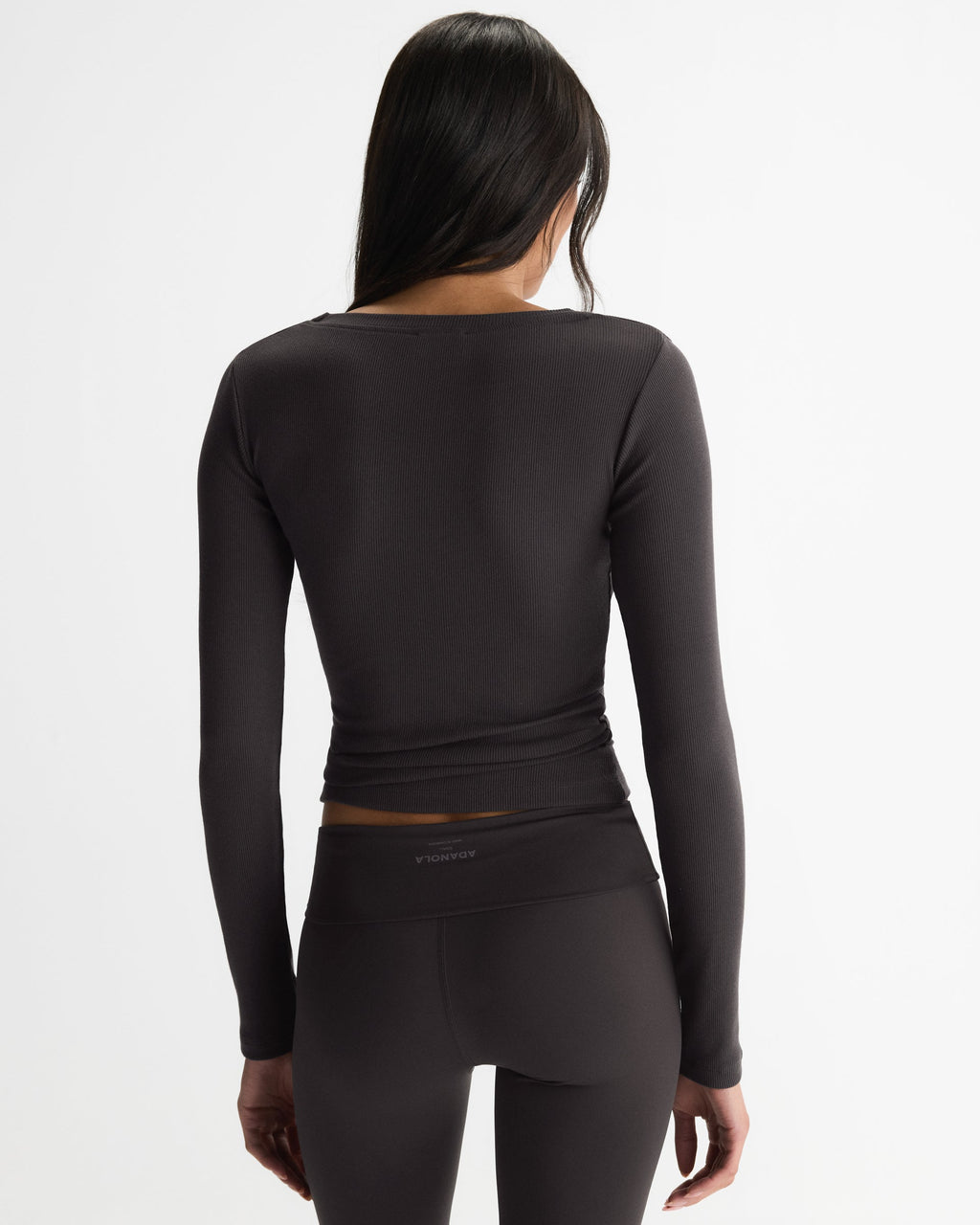 Modal Soft Rib Scoop Neck Long Sleeve Top - Coffee Bean