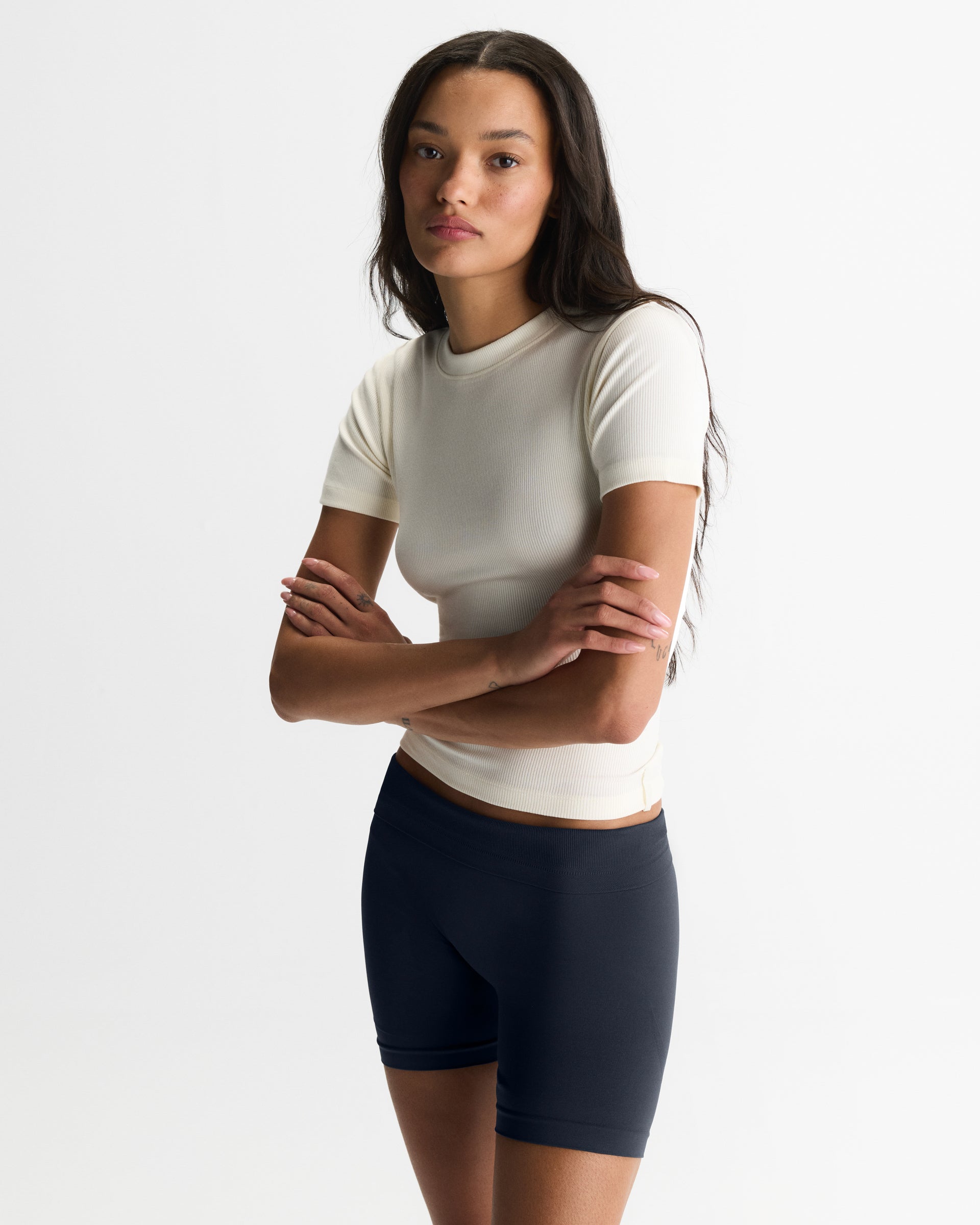 Modal Soft Rib Short Sleeve Top - Marshmallow White