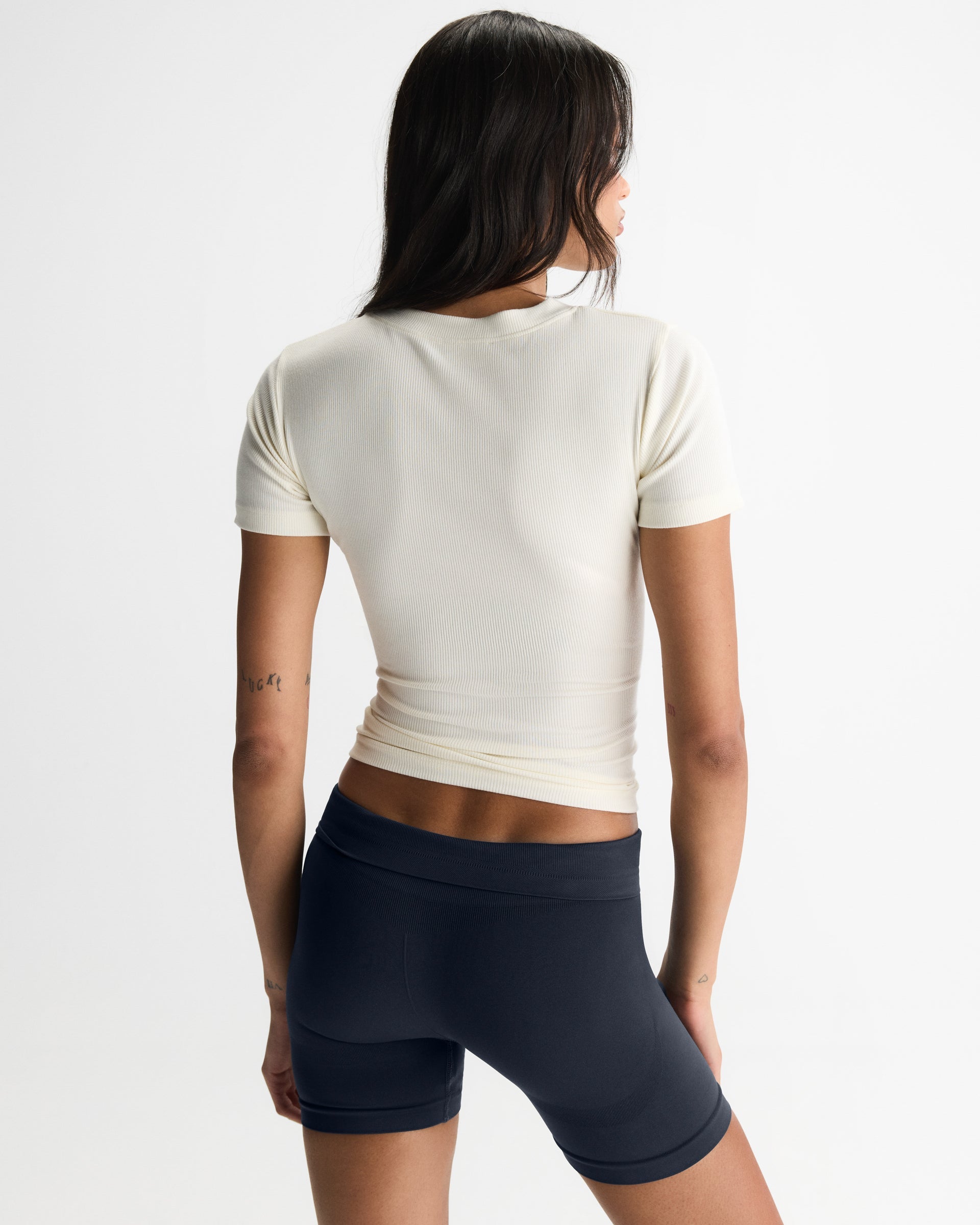 Modal Soft Rib Short Sleeve Top - Marshmallow White