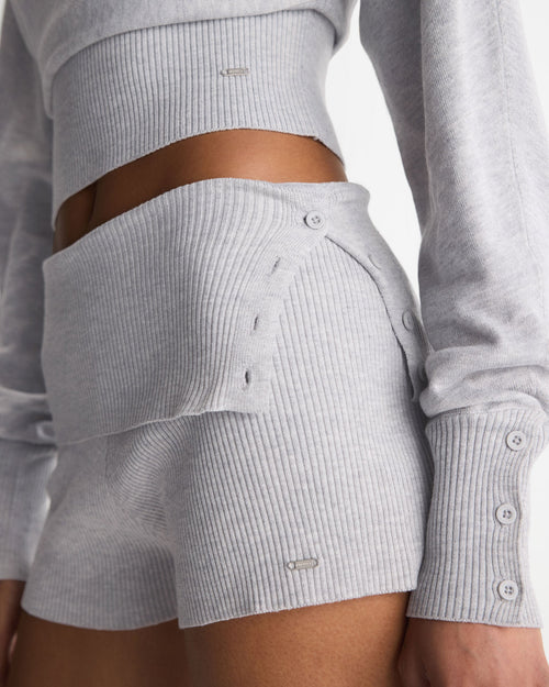 Knit Fold Over Rib Shorts - Light Grey Melange